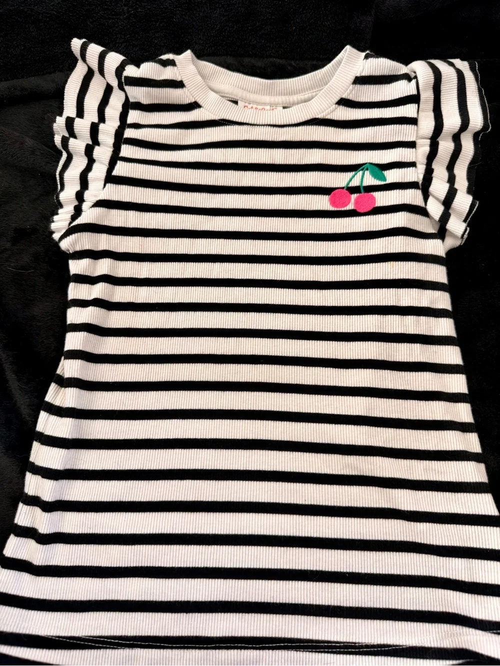 Cat & Jack Black and White Striped Tee with Pink Cherry